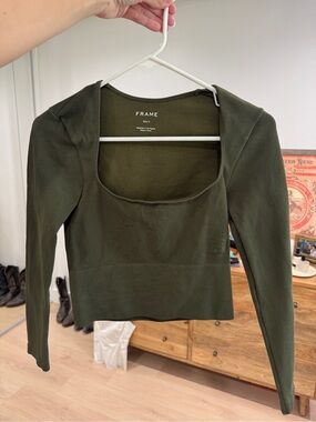 Frame Denim Olive Square-Neck Long Sleeve Crop Top